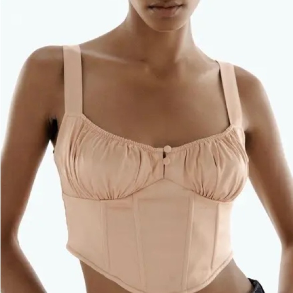 Zara Tan Satin effect Corset Top crop top boning